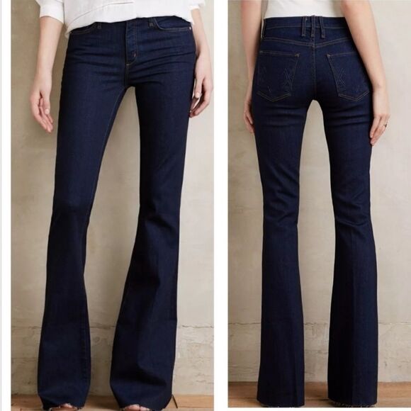 Anthropologie McGuire Flare Dark Wash Raw Hem Jeans Size 24 - Picture 1 of 7